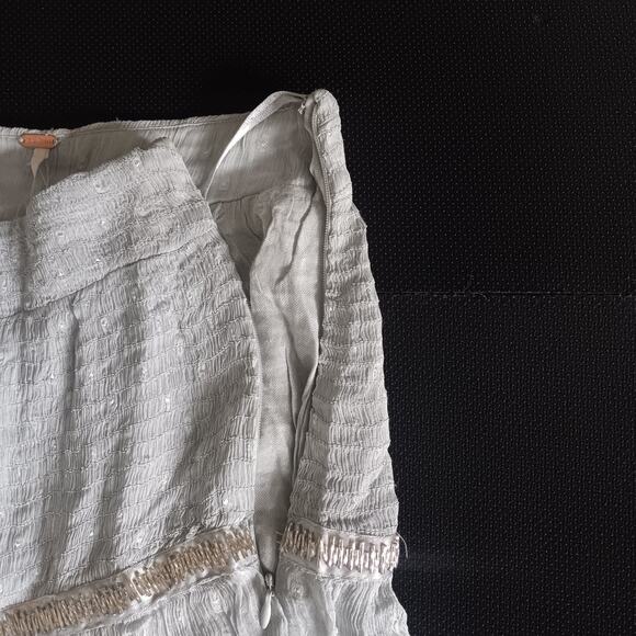 Free People Ella Tiered‎ Midi Skirt Size 0 Sky Blue Smocked Beaded Boho NWT - Picture 4 of 9